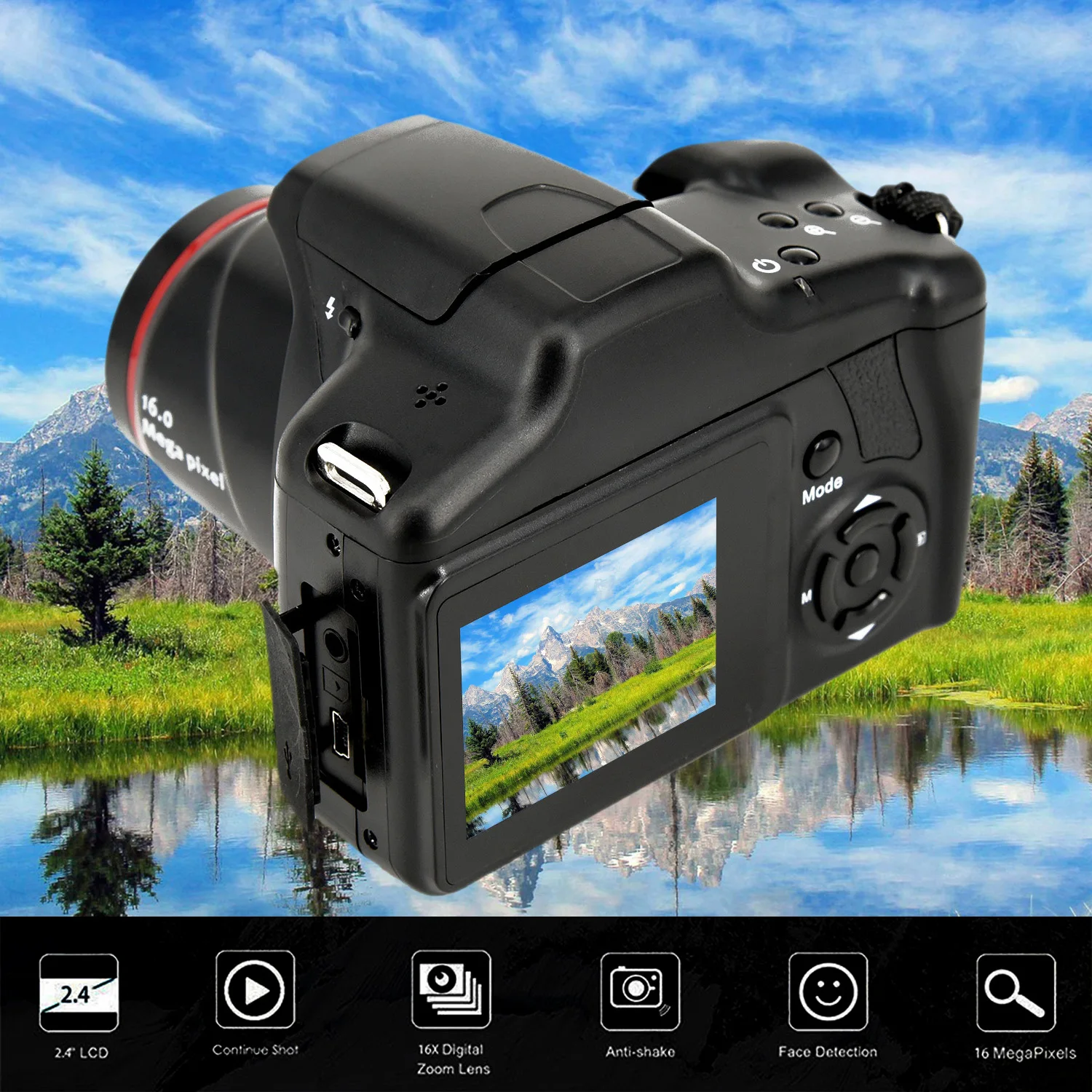 

Convenient 16MP 1080P 16X Zoom 2.4 Inch TFT Screen Anti-shake Digital SLR Camera