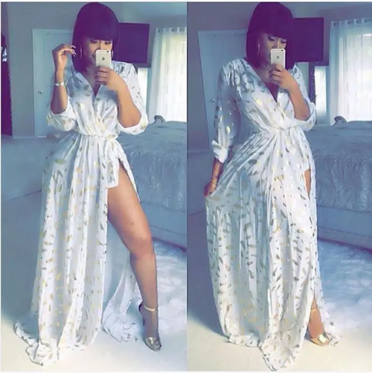 

Autumn Women 2018 Long Sleeve with gold feathered side dresses, nightclub dresses