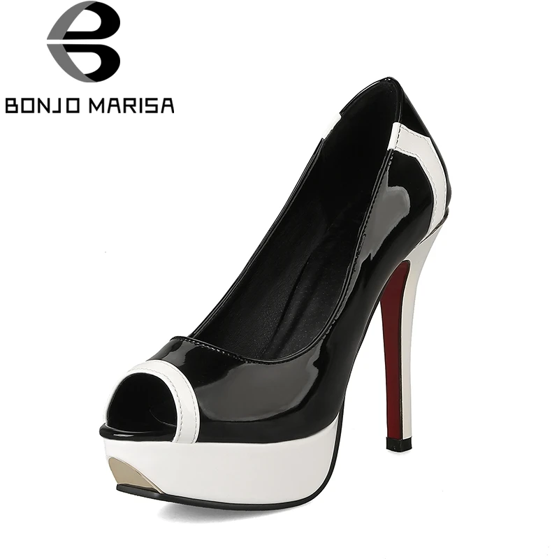 BONJOMARISA/большие размеры 32-43; женские туфли в стиле ретро на очень высоком каблуке; цвет черный, белый; Вечерние туфли на платформе с открытым носком; женские туфли на высоких каблуках