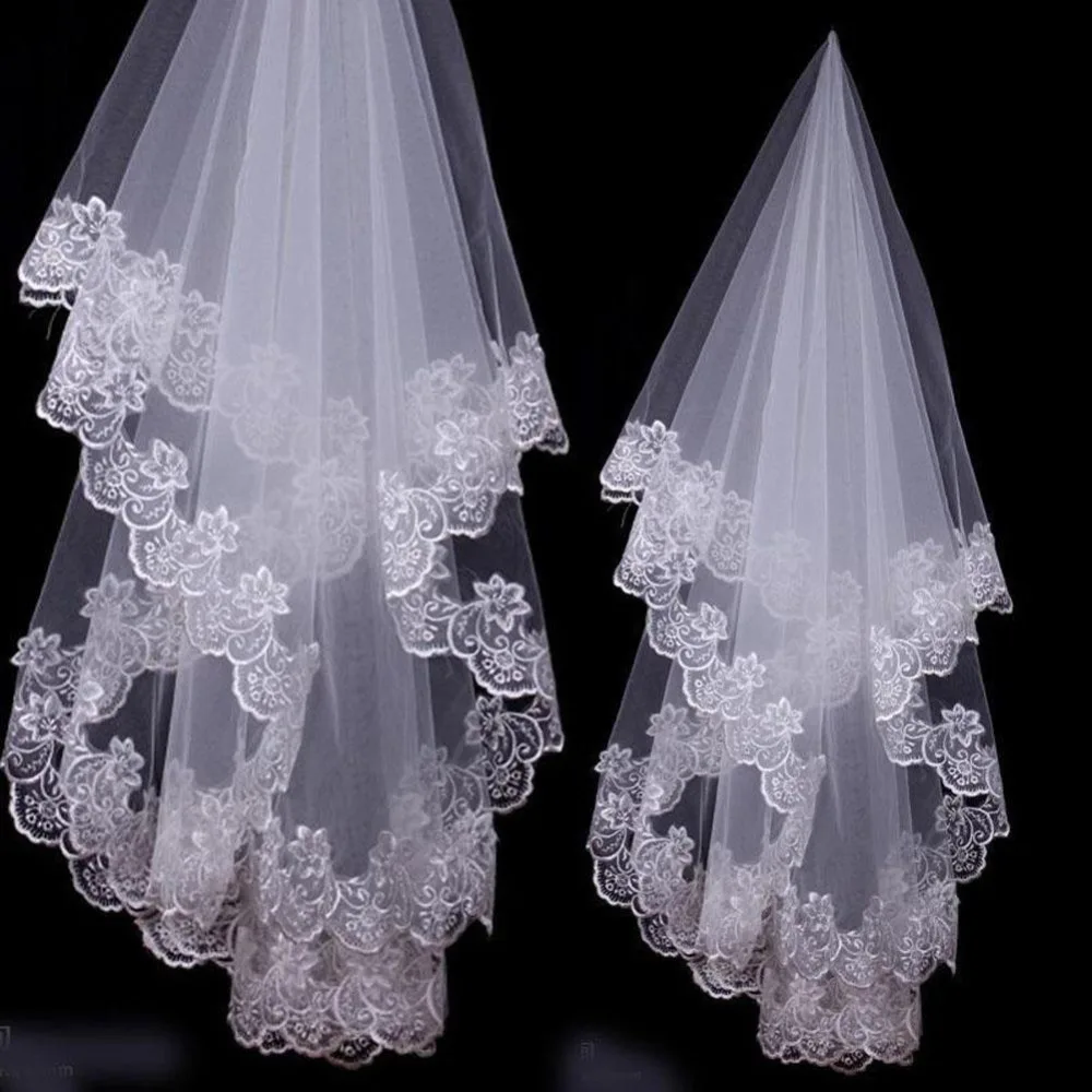 

1 Layer white Ivory Applique Elbow Length Lace Edge Wedding Bridal Veil without Comb