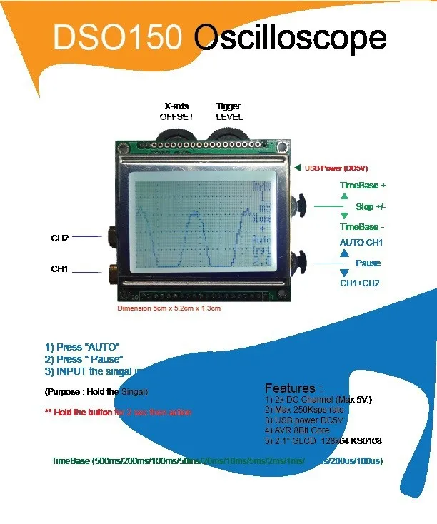 DSO150 AVR ядро двухканальный осциллограф