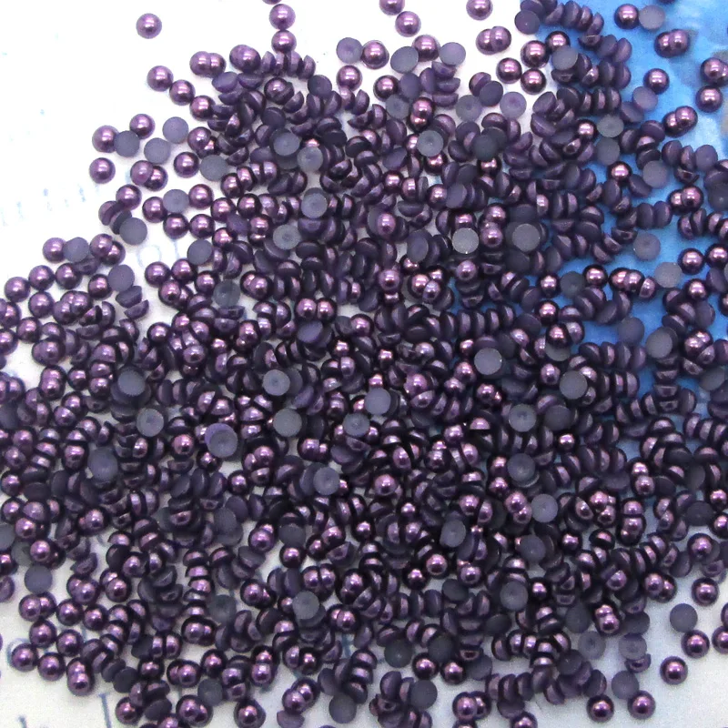 

10000Pcs 2mm Dark Purple Half Roud Pearl Beads FlatBack Scrapbook Craft Cabochon Kawaii DIY Embellishments Accessories