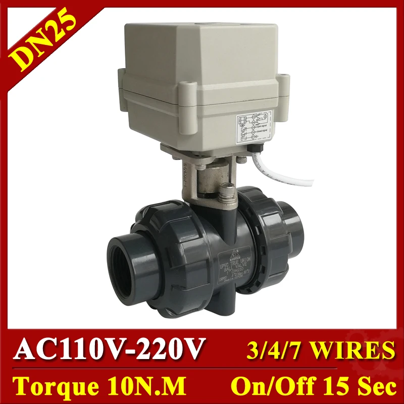 Tsai Fan BSP / NPT 1 &quotUPVC Электрический запорный клапан AC110 230V 3/4/7 проводов 2 ходовой DN25