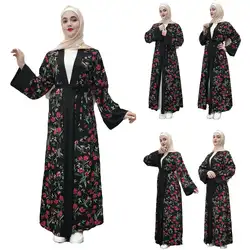 Дубай абайя женское кимоно открытый кардиган Макси-Платье рубашка мусульманский кафтан платье хиджаб полное платье Исламская одежда мода