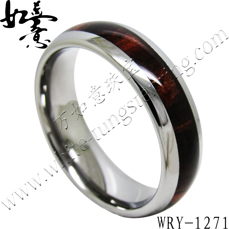 Free Shipping Tungsten Carbide Ring with Dark Real wood inlaying