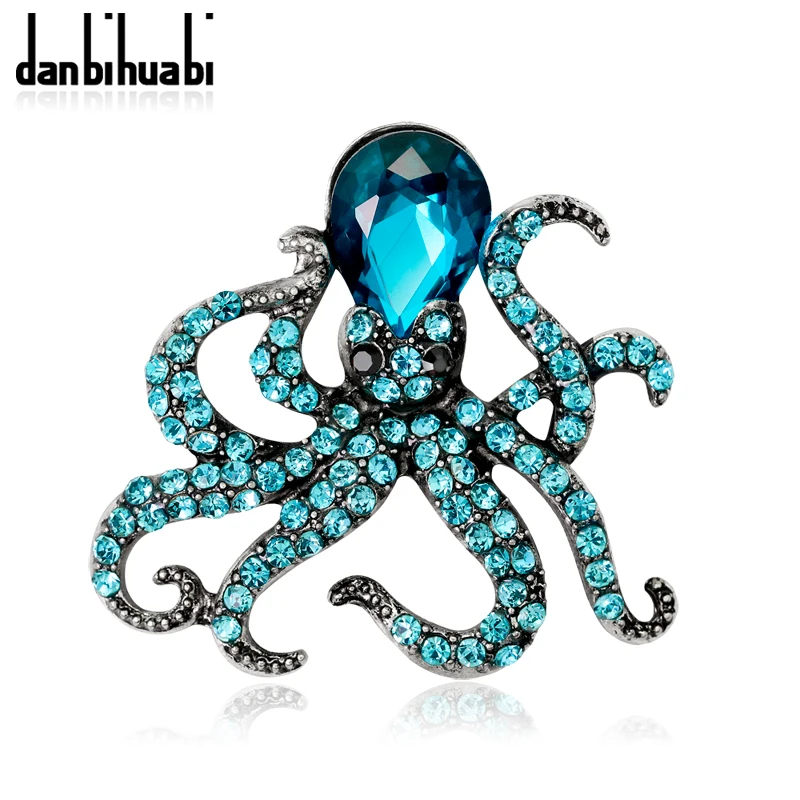 Danbihuabi эмаль Полный Кристалл осьминога Броши для женщин Серебряный цвет горный