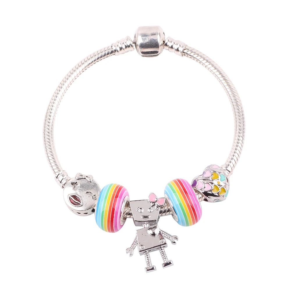 Милый стиль дети высокое качество подарок Радуга стеклянные бусины Личности Кулон «робот» DIY подходит для женщин браслет ювелирные изделия