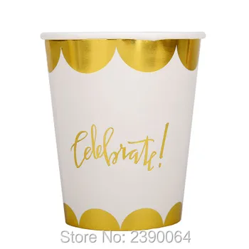 

Scallop Gold Foil Celebrate Paper Cup 40pcs Metallic Gold Edge Drinking Cups for Wedding Birthday Baby Shower Bridal Party