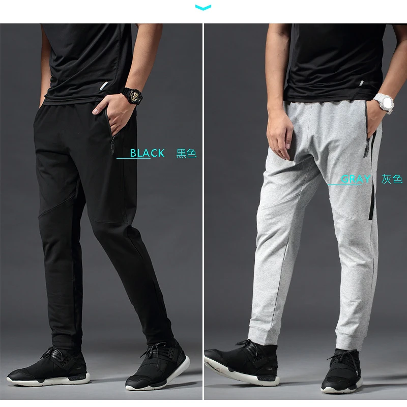 Streetwear Ribbons Casual Pants Men Black Slim Mens Joggers Pants Side-pockets Cotton Man Trousers