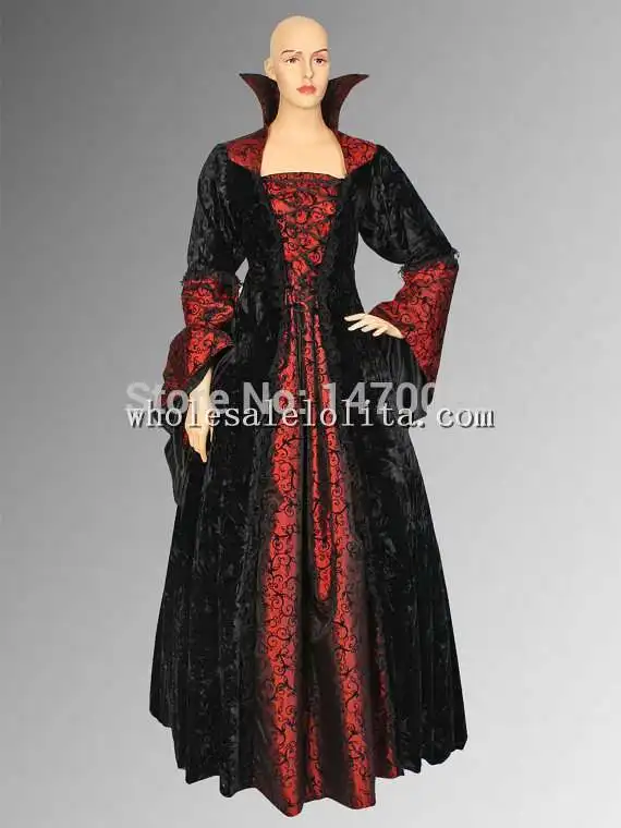 

Custom Made Medieval Black and Red Gothic Inspired Vampire Dracula Elegant Dress Handmade in Velvet