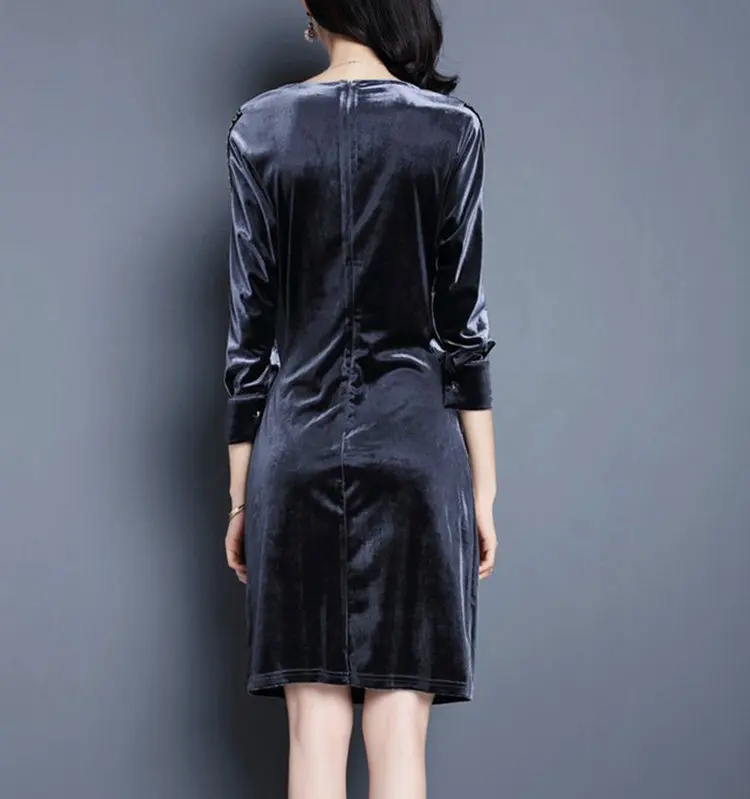 New Winter Autumn Dress Women 2019 Velour Dresses Female Casual Mesh Patchwork Robe Femme Plus Size Vestidos Mujer Dress Veludo (4)
