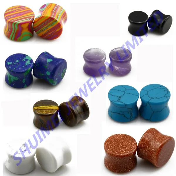Shuimei 16pcs/lot Rainbow Natural Stone Double Flared Plugs Tunnel