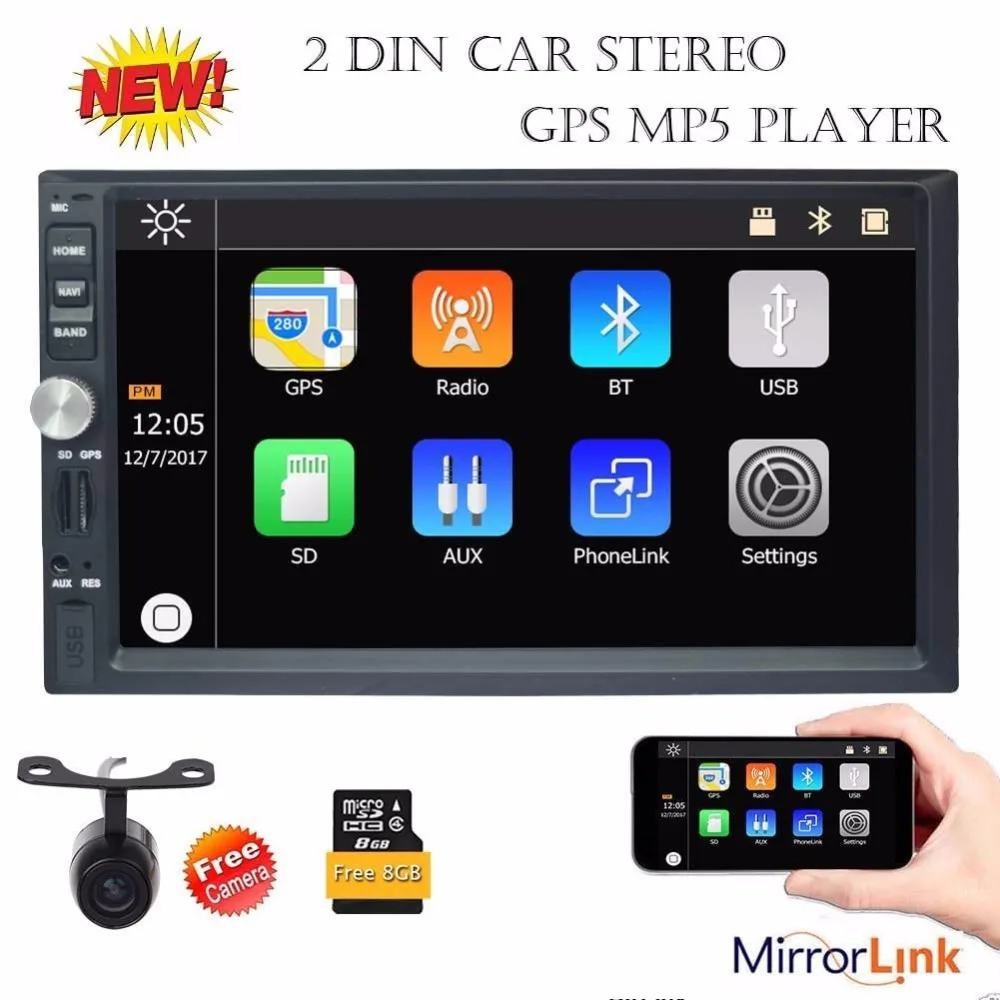 

Eincar 7" Touch Screen 2Din Car Stereo Bluetooth GPS Navigation MP5 Player Radio Support USB SD 1080P Video Play AUX FM Camera