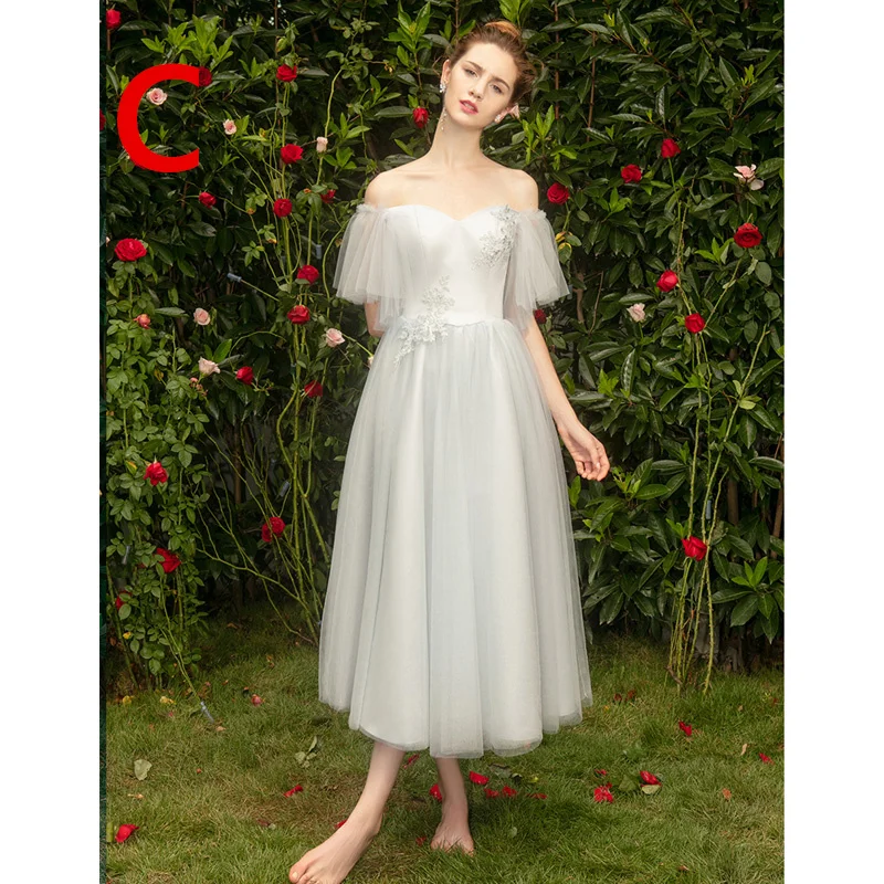 Это YiiYa платье подружки невесты серебристо-серый Иллюзия Аппликации Длинные платья невесты короткий рукав кружево до вечерние 4 стиля E132