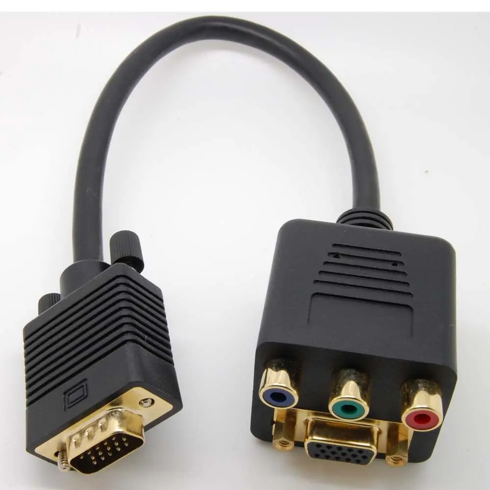 10 قطعة vga الذكور إلى VGA/RCA RGB المكون المزدوج الإناث Y-كابل مهايئ مجزأ