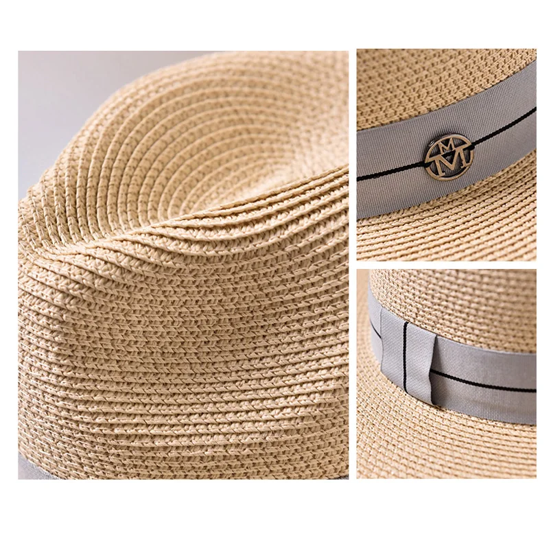 Sun Hat for sun hat sun protection hat Men Women Summer Casual Fashion Letter M Jazz Straw Beach Shade Panama Ymsaid