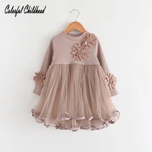 

2018 Girls Dress Long Sleeve Net Yarn Patchwork Dress Toddler Kid Autumn Wedding Birthday Dresses Infant Thicken Sweater Dress
