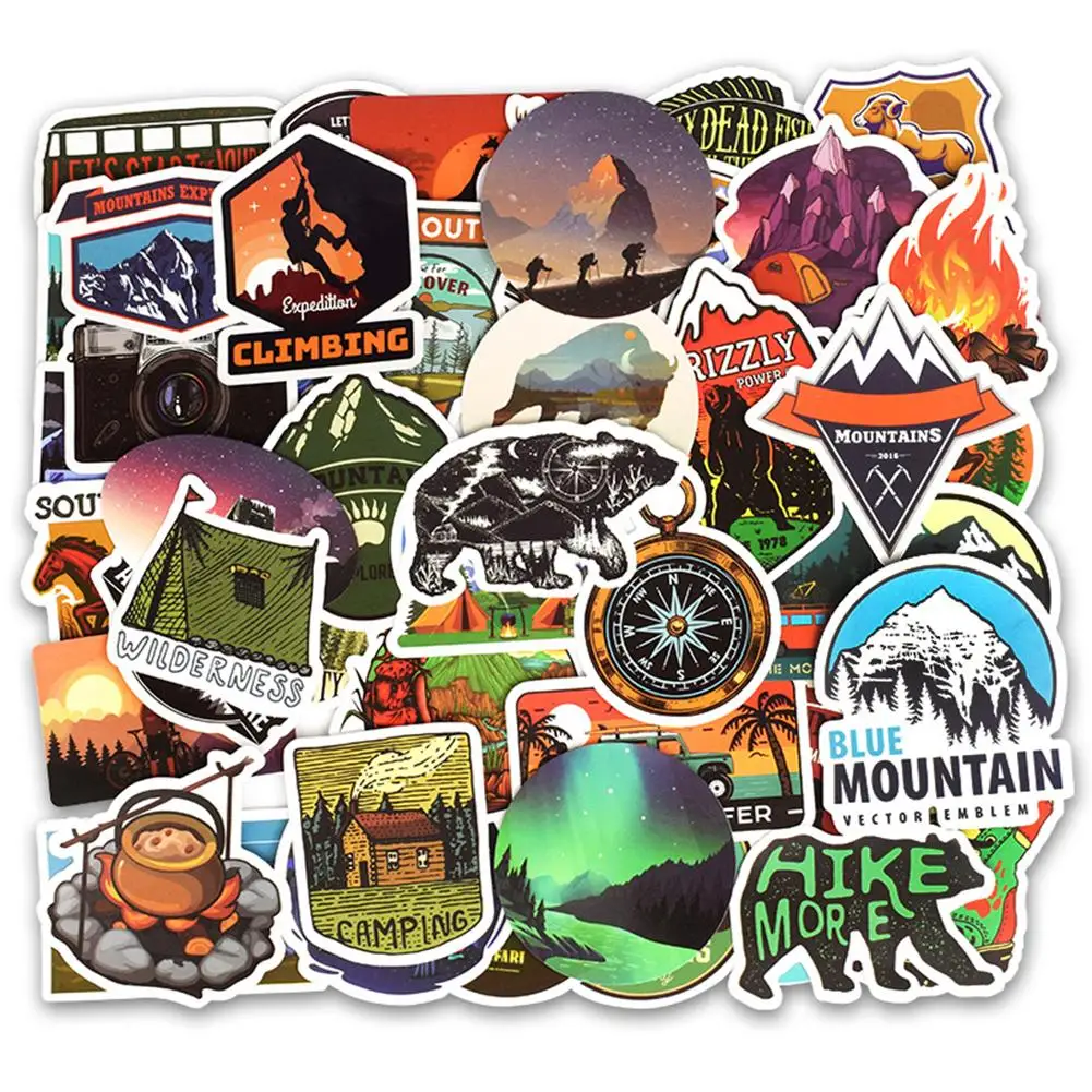 50Pcs Non-repeating Outdoor Travel Graffiti Sticker Auto Motorcycle Body Trolley Case Refrigerator Guitar Scooter Computer | Автомобили и