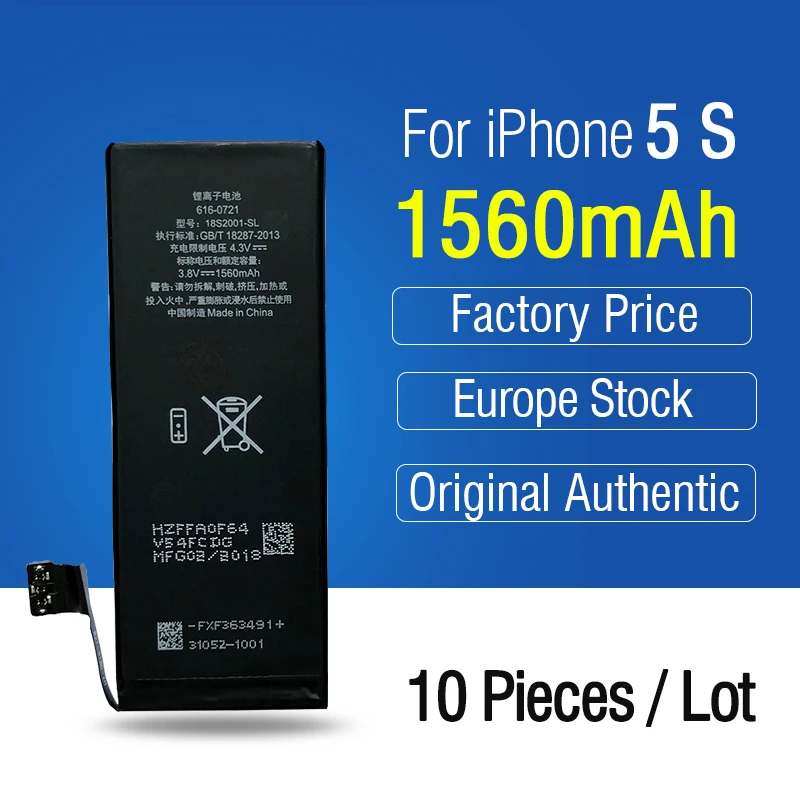 

AYJ 10pcs/lot 5A Quality Battery for iPhone 5S Replacement Capacity Full 1560 mAh 100% New Cell 0 Zero Cycle stability & safety