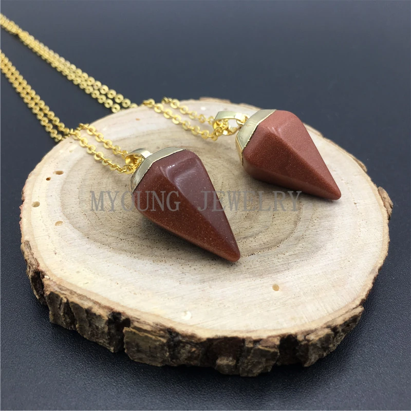 My0937 Petite Gold Sand Pendulum Pendant Point Gold Chain Necklace (1)