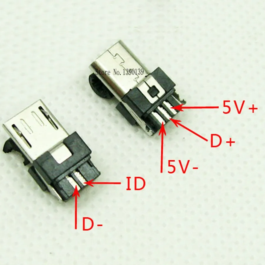 10 шт. Micro USB 5PIN сварочный Тип штекерные разъемы зарядное устройство 5P USB хвост разъем для зарядки 4 в 1 белый черный