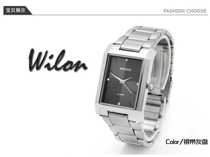 Роскошные наручные часы Оригинальные кварцевые часы Wilon квадратной формы Мужские часы модные женские часы с бриллиантами деловые часы для влюбленных - Цвет: silver black women