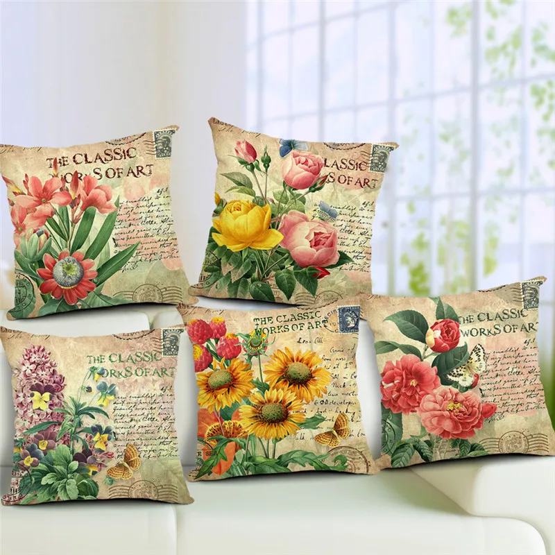 cheap Vintage style decorative throw pillows case retro flower cushion cover for sofa home decor almofadas pillowcase 45x45cm in stock
