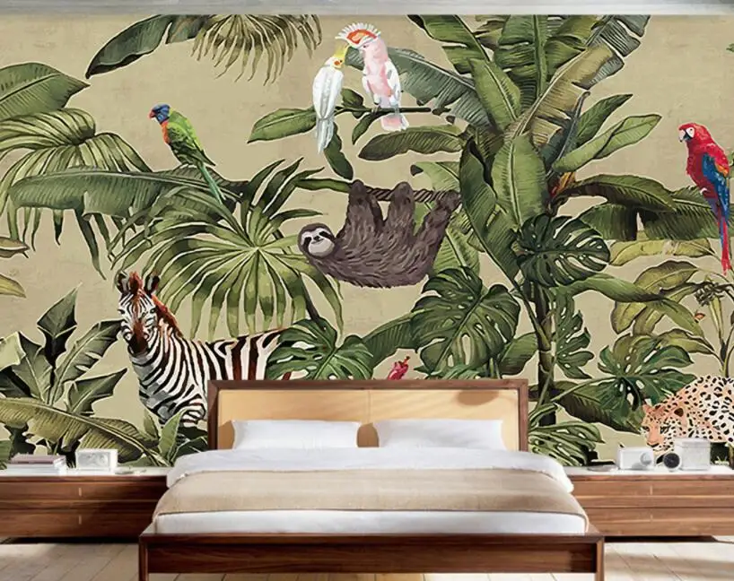 Beibehang фотообои обои ретро тропический лес животное пальмовый лист гостиная ТВ обои papel де parede