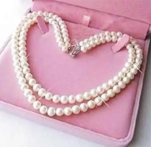 

Amazingly beautiful!Exquisite 2 Rows 7-8mm White Pearl Necklace 17-18^^^@^Noble style Natural Fine jewe FREE SHIPPING