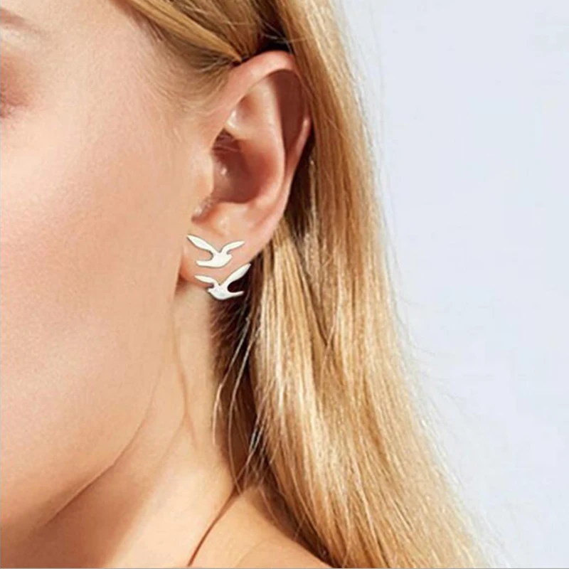

trendytime new fashion gold silver bird stud earrings punk animal earring jewelry gift bijoux acier inoxydable femme
