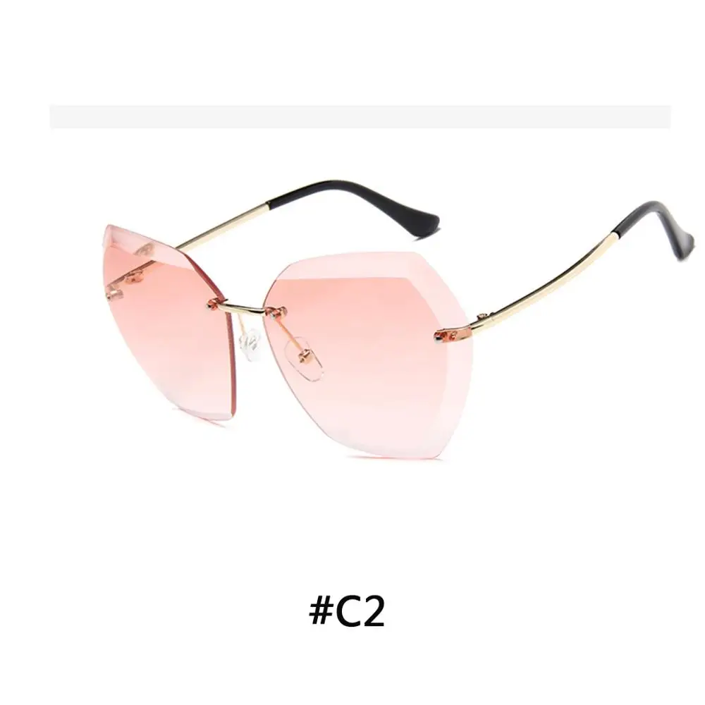 Роскошные винтажные женские солнцезащитные очки без оправы, брендовые дизайнерские солнцезащитные очки больших размеров, женские солнцезащитные очки для леди, зеркальные Оттенки UV400 - Цвет линз: 2