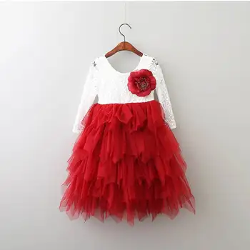 

Princess Girls Tulle Flowers Embroidery Long Dress Christmas Pretty Children Ruffles Tutu Birthing Holiday Clothes Dresses