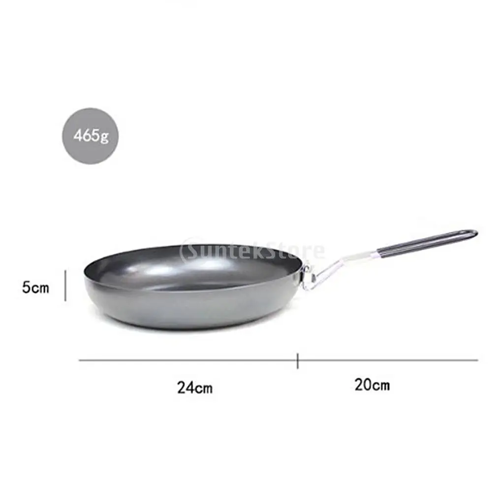 Non-stick Iron Frying Pan Outdoor Portable Camping Folding Pot Cookware with Folding Handle
