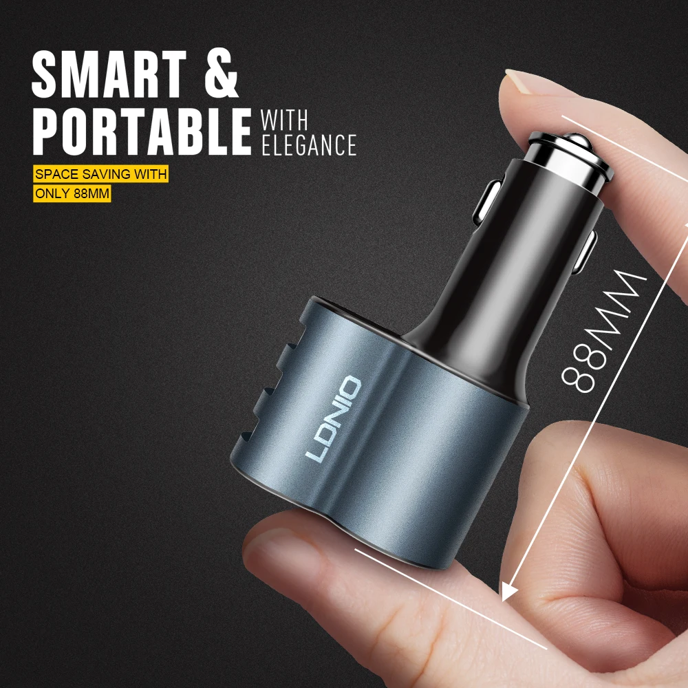 LDNIO 3 USB выход 2.4A Макс реальная Быстрая автомобильная зарядка Продажа с кабелем Type