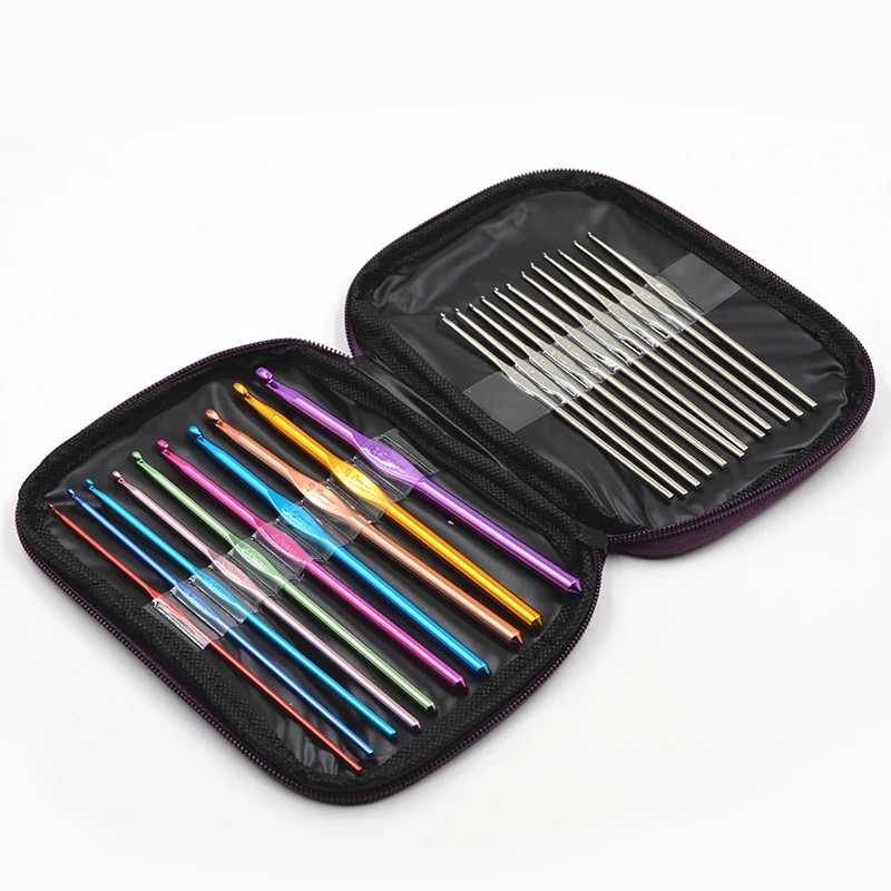 22Pcs Set Multi colour Aluminum Crochet Hooks Needles Knit Weave Craft