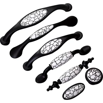 

American Cabinet Kitchen Knobs And Handles Modern Drawer Dresser Pulls Ceramic Furniture wardrobe Handles Knobs Black Whiet 76mm
