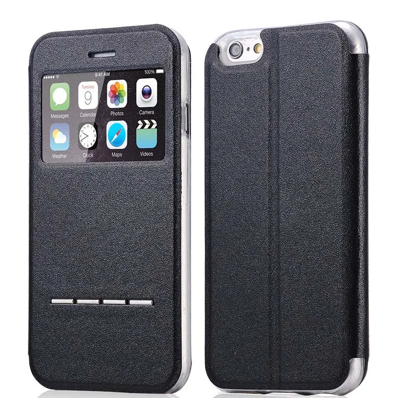 Роскошный флип чехол из искусственной кожи для iPhone 5c с раздвижным окном ответ Fundas