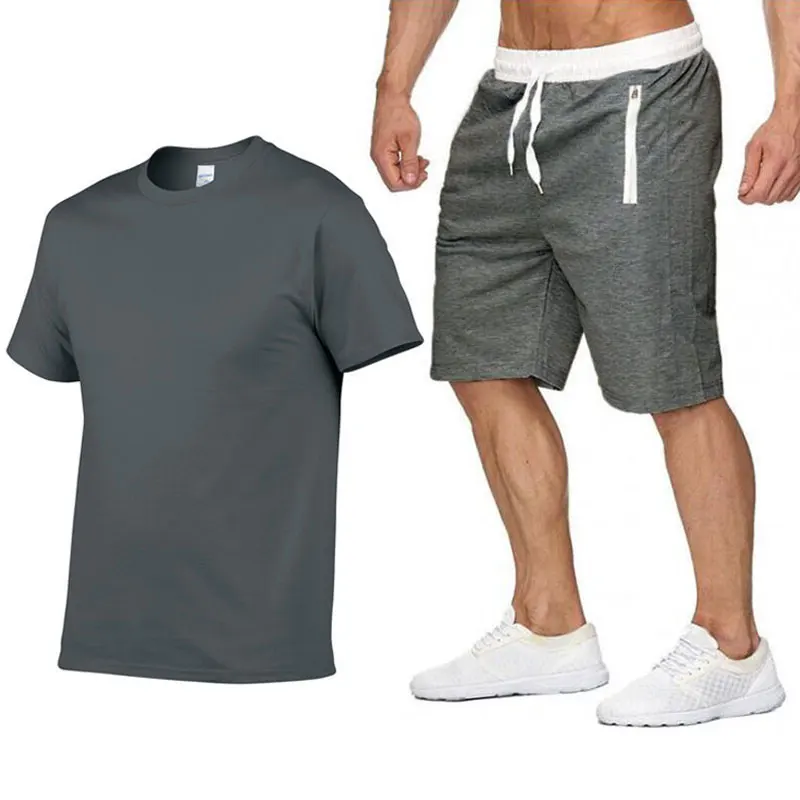 Мужская футболка с коротким рукавом + мужские шорты с крестиком, уличная одежда, комплект из двух предметов, мужская одежда