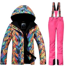 Для женщин лыжные комплекты Сноуборд горнолыжные Куртки+ лыжные Штаны Спорт на открытом воздухе водонепроницаемый ветрозащитный женская теплая одежда