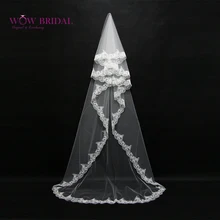 Wowbridal Великолепная свадебная вуаль подружки невесты вышивка бисером аппликация двухслойная органза Длина до пола свадебные аксессуары