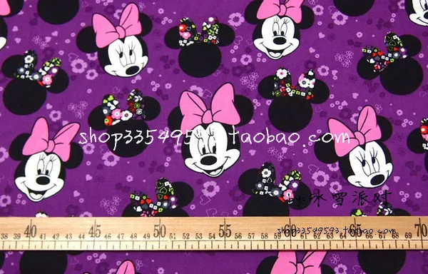 140 см ширина Минни Маус Фиолетовый фон хлопковая ткань для девочек одежда постельных принадлежностей домашний текстиль наволочки DIY-AFCK047