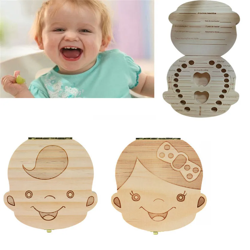 

Wooden Baby Kids Tooth Storage Box English/SpanishTeeth Umbilical Lanugo Organizer Gift Keepsakes Save 2019