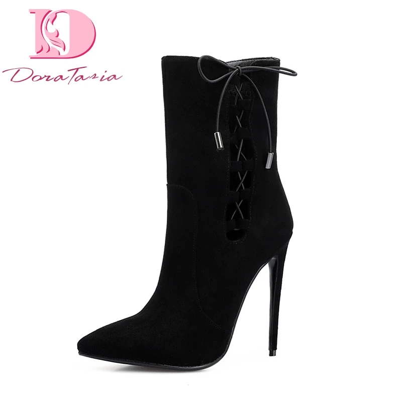 

DoraTasia Brand New dropship thin high Heels woman Boots Shoes cross-tied sexy pointed toe party wedding Boots women Shoes