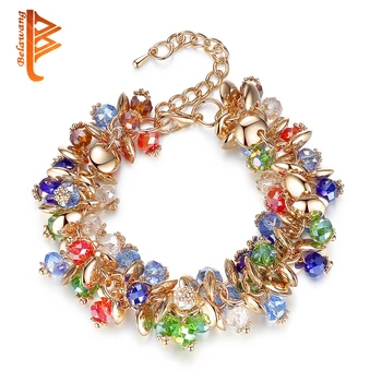 

BELAWANG AAA+ Zirconia Crystal Charms Bracelets for Women Gold Color Chain Link Bracelet Wedding Engagement Bridal Jewelry