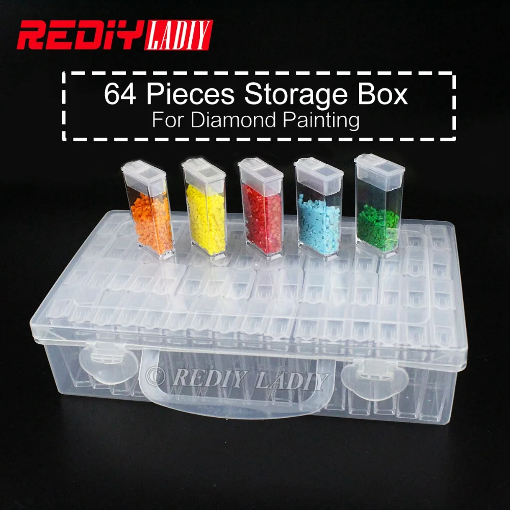 

64PCS Box New Diamond Embroidery Tool Diamond Painting Beaded Crafts Transparent Plastic Storage Box Jewelry Drill Storage Box
