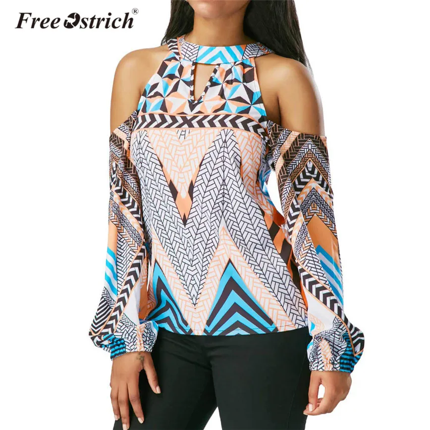 Prix Autruche libre Boho Tops Femmes Chemise Encolure Imprimé Géométrique Évider Blouse Boutons Printemps D été blusa feminina
