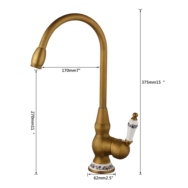 KEMAIDI античная латунь Кухня Раковина резной кран длинный нос носик умывальник кран 360 Вращение одной ручкой смеситель torneiras