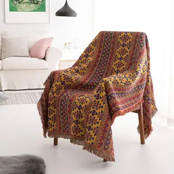 

Bohemian Chenille Towel Tassel Blanket For Couch Sofa Decorative Slipcover Throws Plaid Stitching Travel Plane Blanket