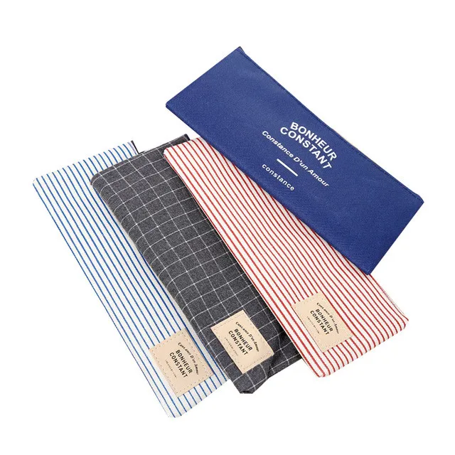 

Grid Stripes Canvas Pencil Bag Stationery Brief Style Storage Pencil Case School Gift Stationery Supply
