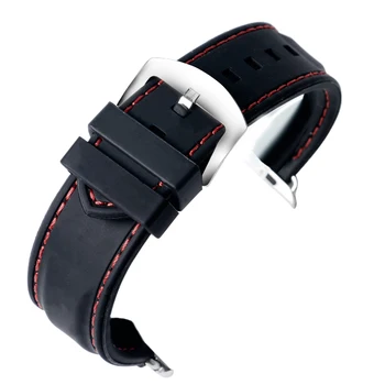 

White/Red Line Stitching Mens 38mm/42mm for Apple Watch Band Sport Black Silicone Waterproof Strap iWatch Simple Watch Strap